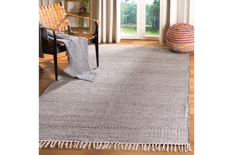 Area Rug, Distressed Blue Medallion, Thin Flatweave, Scandinavian Style
