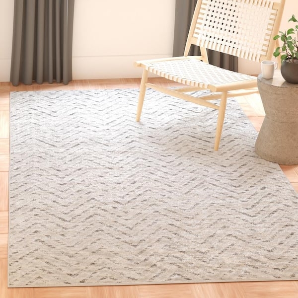 Area Rug Distressed Chevron Pattern Charcoal Low Pile Boho Chic Style