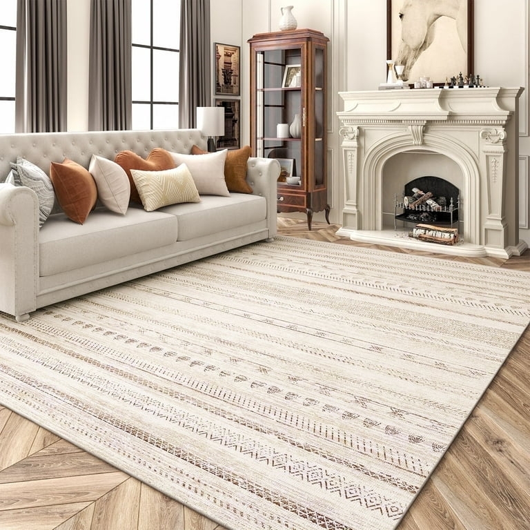 Area Rug Distressed Diamond Motif Boho Moroccan Living Room Rug