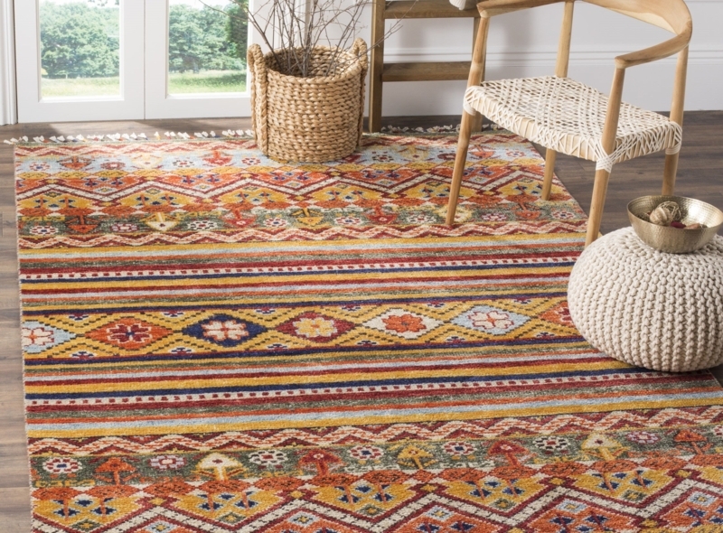Area Rug Distressed Faded Oriental Pattern Blue and Cream Living Room