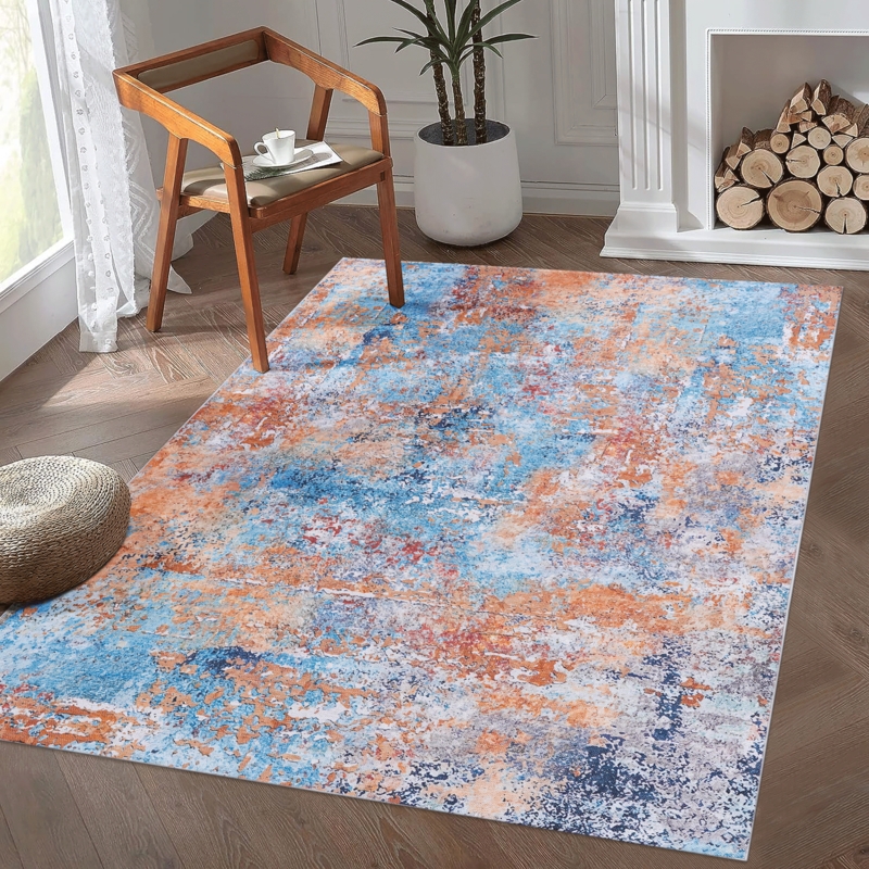 Area Rug, Distressed Geometric Decor, Tribal Pattern, Pet-Friendly