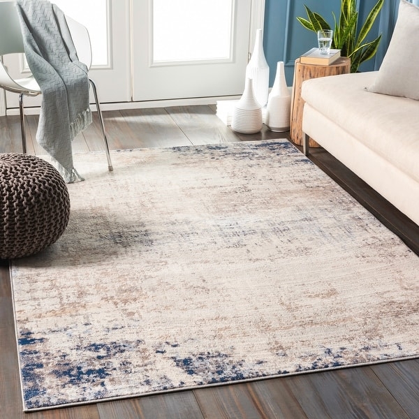 Area Rug, Distressed Geometric Lattice, Dark Blue Modern Farmhouse