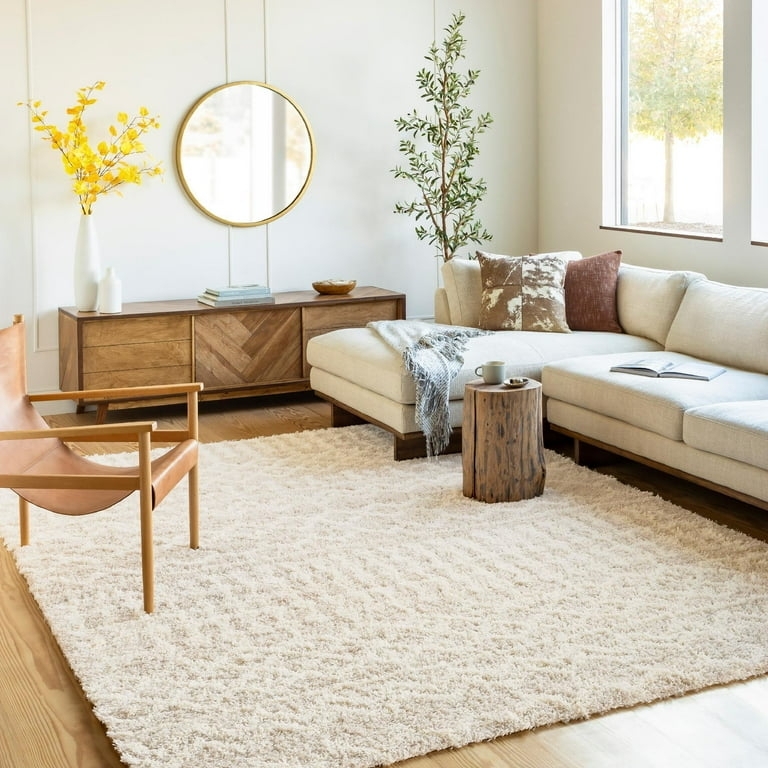 Area Rug Distressed Geometric Pattern Cream Neutral Coastal Palette