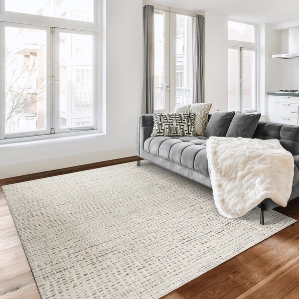 Area Rug Distressed Geometric Pattern Moroccan Lattice Ivory Bohemian