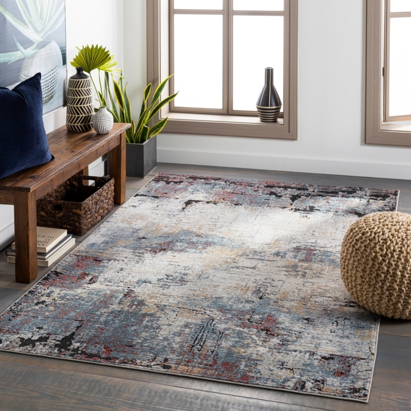 Area Rug, Distressed Gray Abstract Pattern, Modern Industrial Style
