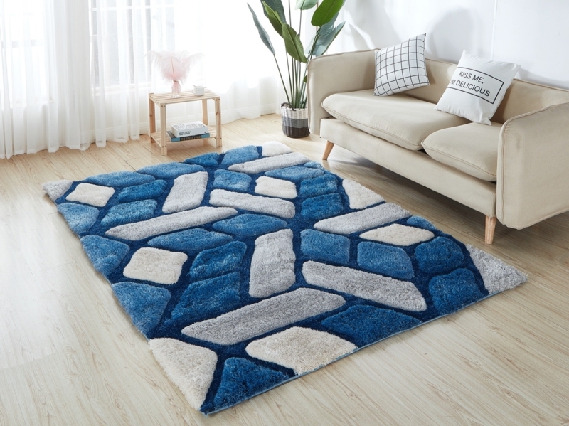Area Rug Distressed Medallion Faded Border Serene Blue Bedroom