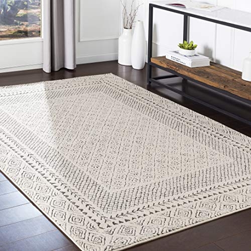 Area Rug Distressed Medallion Low Pile Grey Living Room