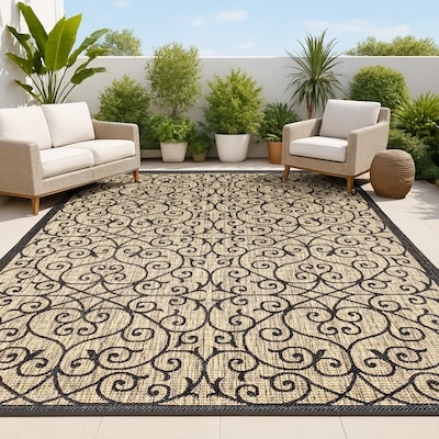 Area Rug: Distressed Medallion Pattern, Black, Transitional Style