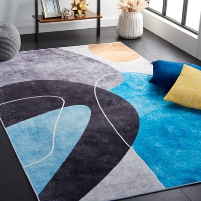 Area Rug Distressed Medallion Turquoise Accents Transitional Vintage.