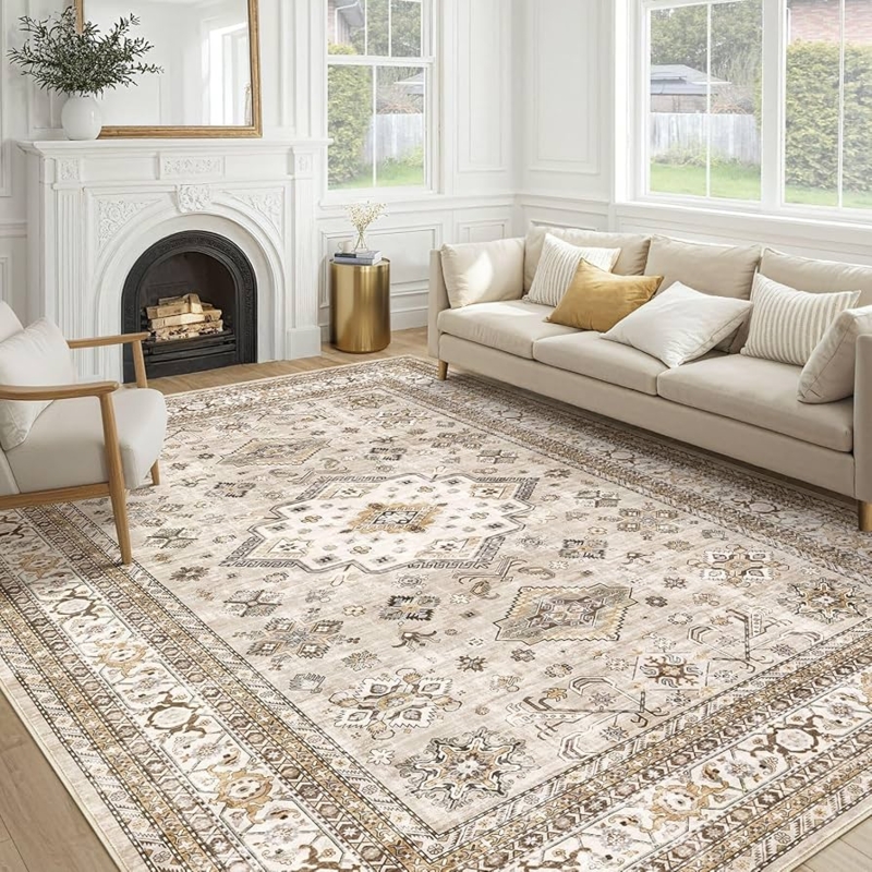 Area Rug Distressed Oriental Beige Modern Farmhouse Decor