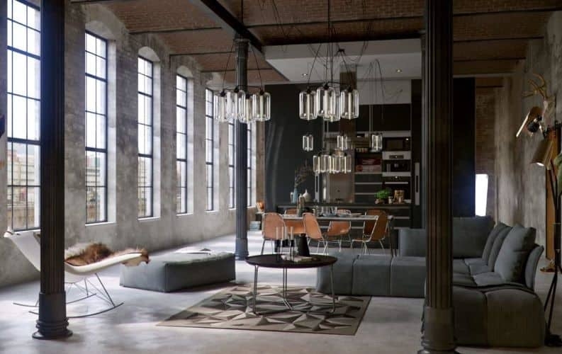Area Rug, Distressed Oriental Pattern, Muted Industrial Loft Style