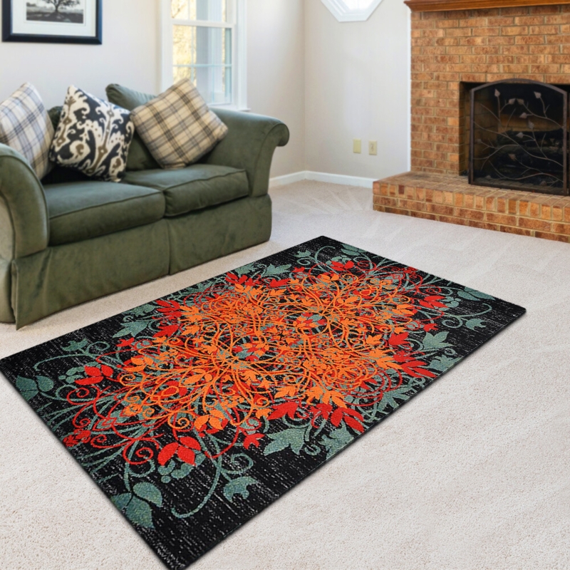 Area Rug Distressed Oriental Pattern Navy Terracotta Traditional