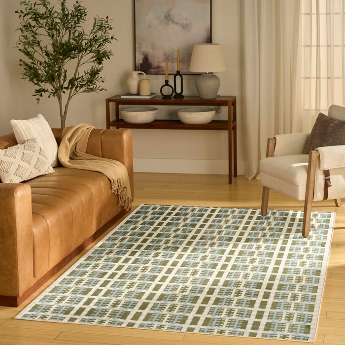 Area Rug Distressed Pattern Blue Green Palette, Vintage Inspired Decor