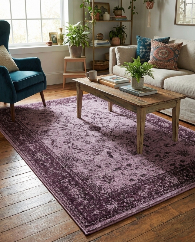 Area Rug Distressed Pattern Vintage Faded Look Low Pile Bohemian