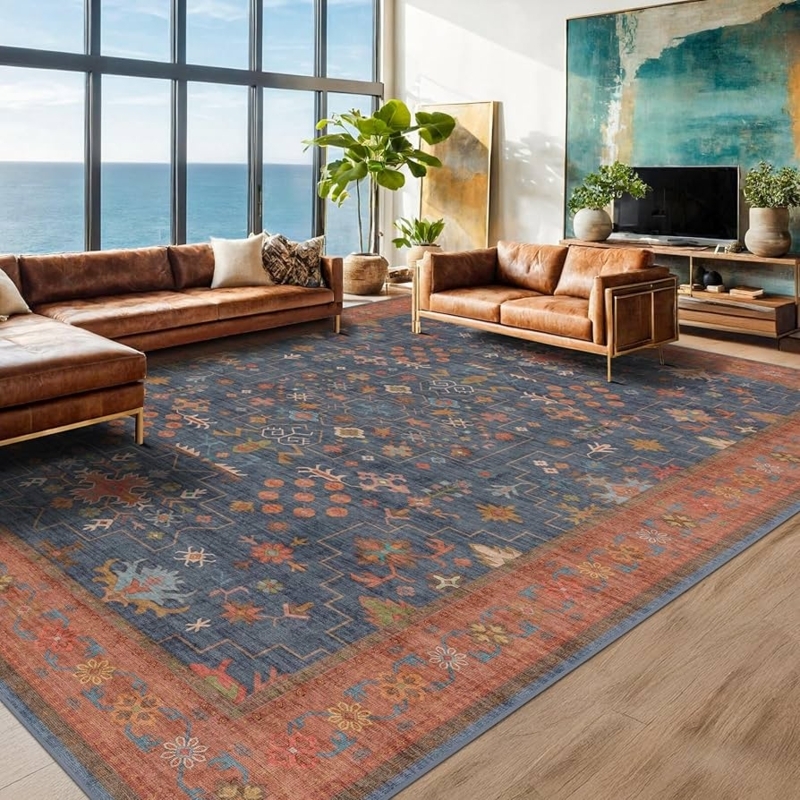 Area Rug Distressed Print Medallion Center Cream Transitional Decor