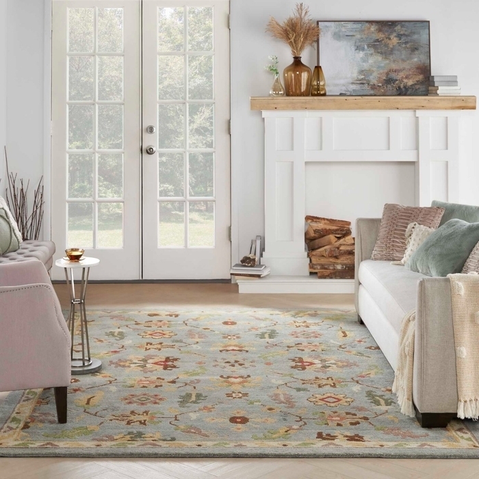 Area Rug Distressed Seaglass Teal Weathered Look Coastal Style Layout
