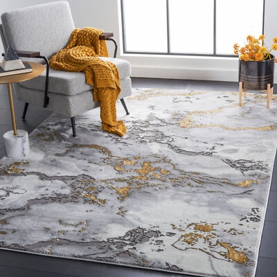 Area Rug Distressed Texture Marbled Effect Grey Low Pile Urban Chic