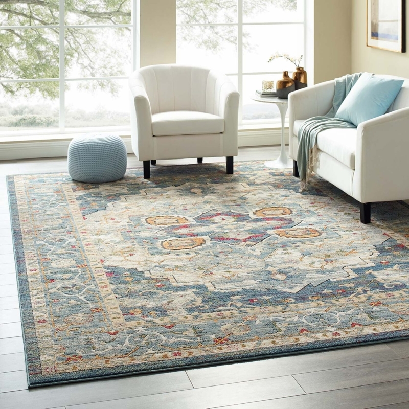 Area Rug Distressed Traditional Motif Beige Grey Neutral Transitional
