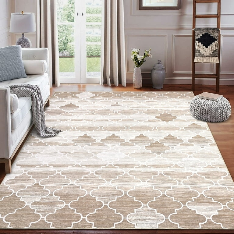 Area Rug Distressed Trellis Pattern Brown Weathered Moroccan