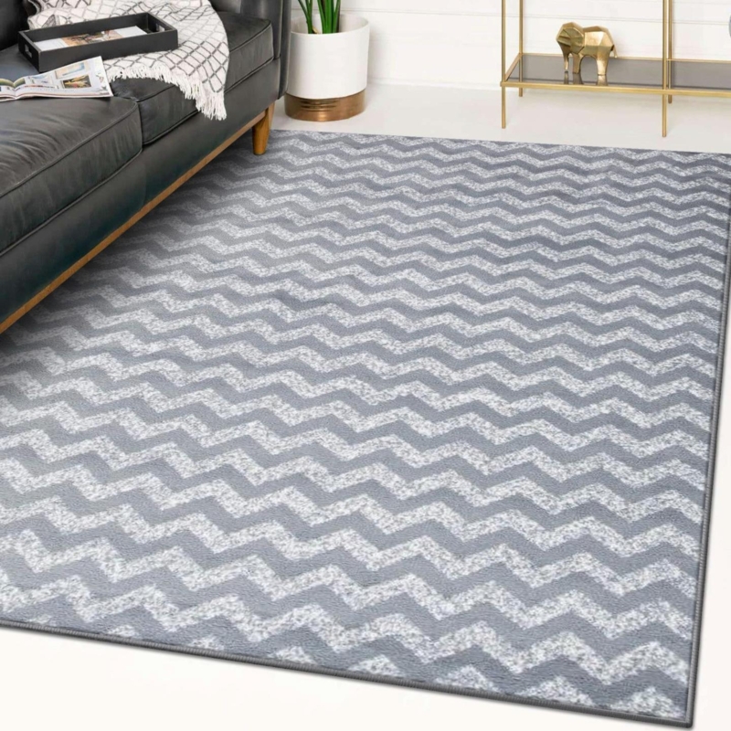 Area Rug Distressed Turquoise Finish Oversized Chevron Vibrant Decor