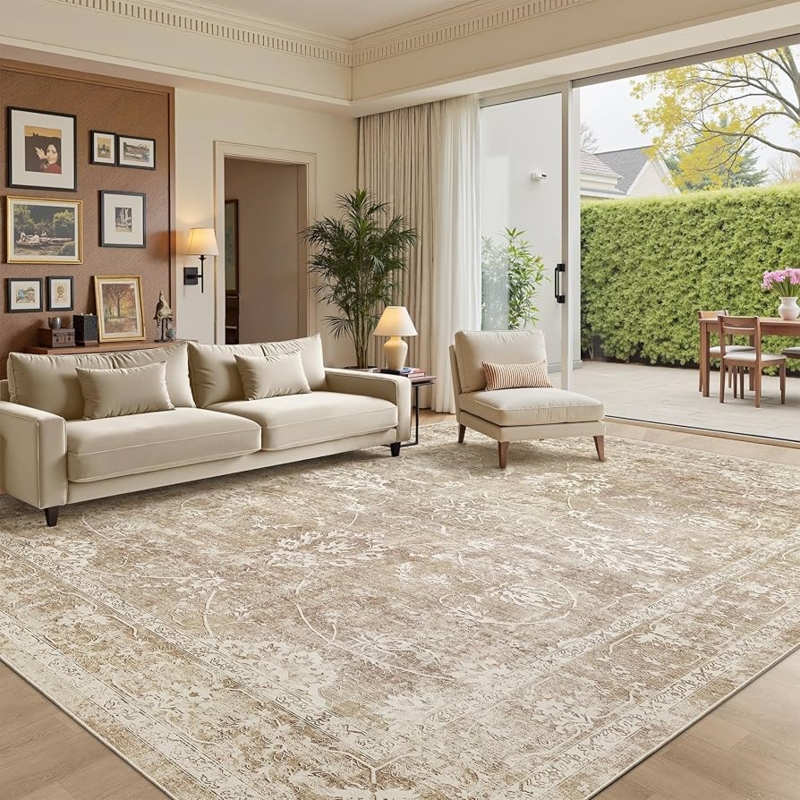 Area Rug Distressed Vintage Pattern Beige Blue Living Room Ideas