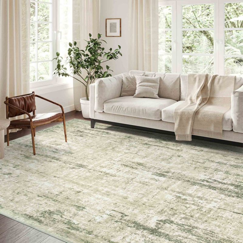 Area Rug, Distressed Vintage Texture, Low Pile for Organic Home