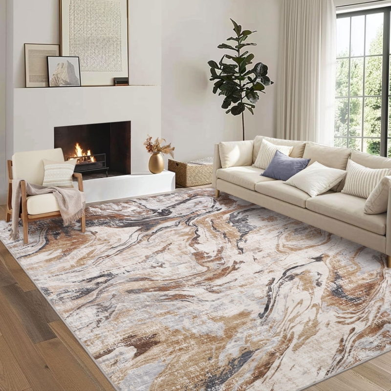 Area Rug Earthy Abstract Swirl Ultra Thin