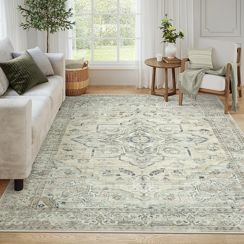 Area Rug Earthy Abstract Watercolor Design Ultra Thin Washable