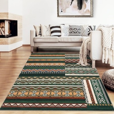 Area Rug Earthy Geometric Patchwork Beige Brown Mid Century Modern