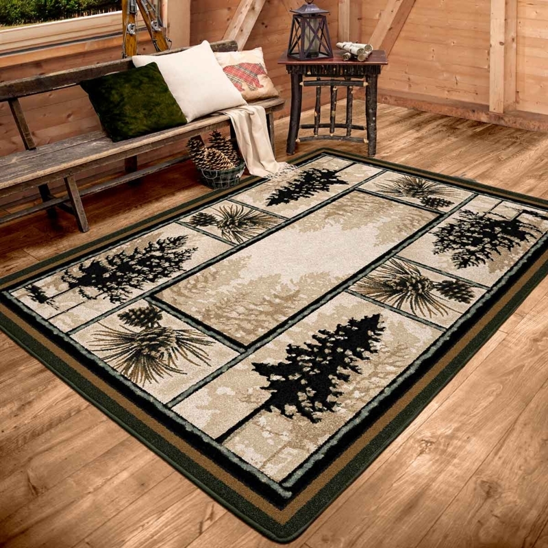 Area Rug Elk And Pine Motifs Geometric Southwestern Borders