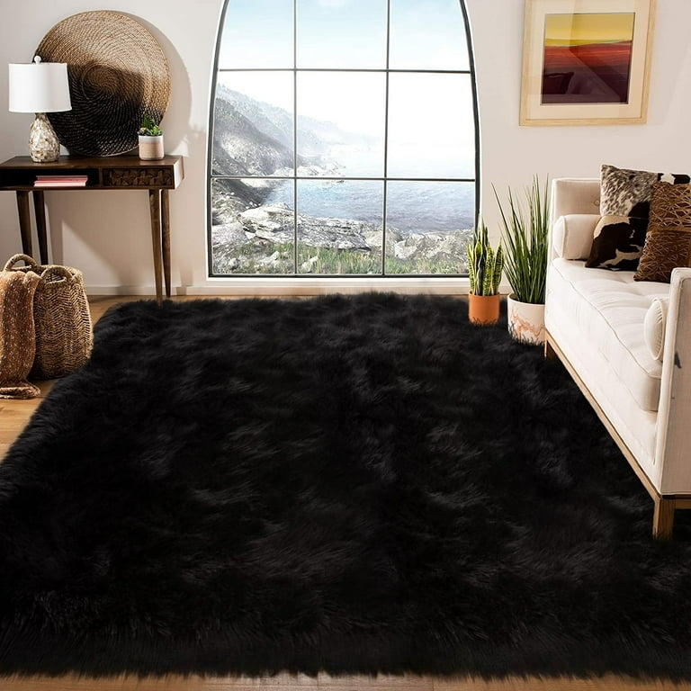 Area Rug Extra Fluffy Pile Faux Fur High Pile Rectangular Rug