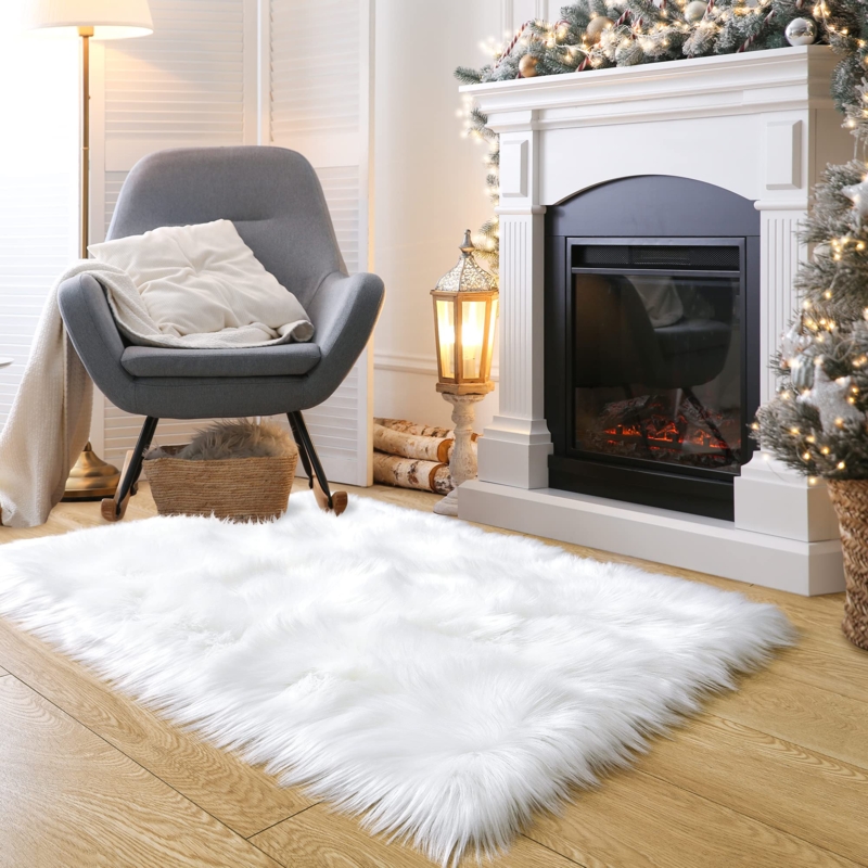 Area Rug Extra Long Pile Faux Sheepskin Fluffy Pelt Shaped Throw