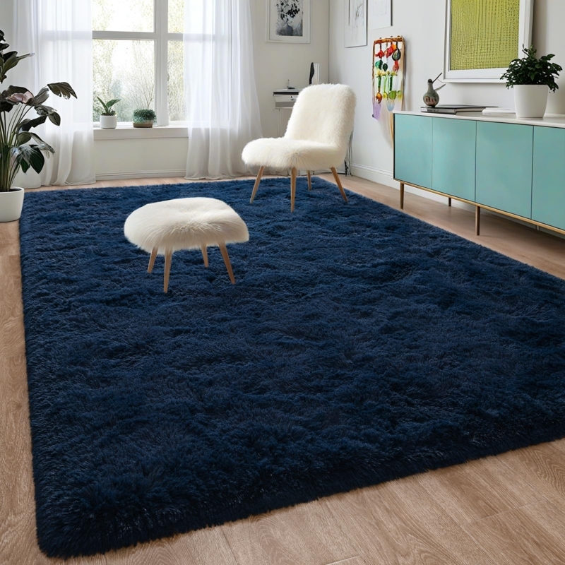 Area Rug Extra Long Pile Shaggy Blue Cozy Nursery Flooring