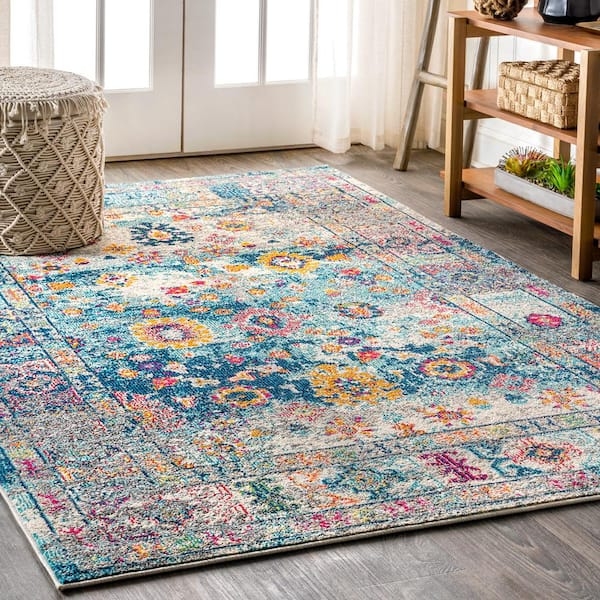 Area Rug Faded Navy Medallion Bohemian Cream Decor