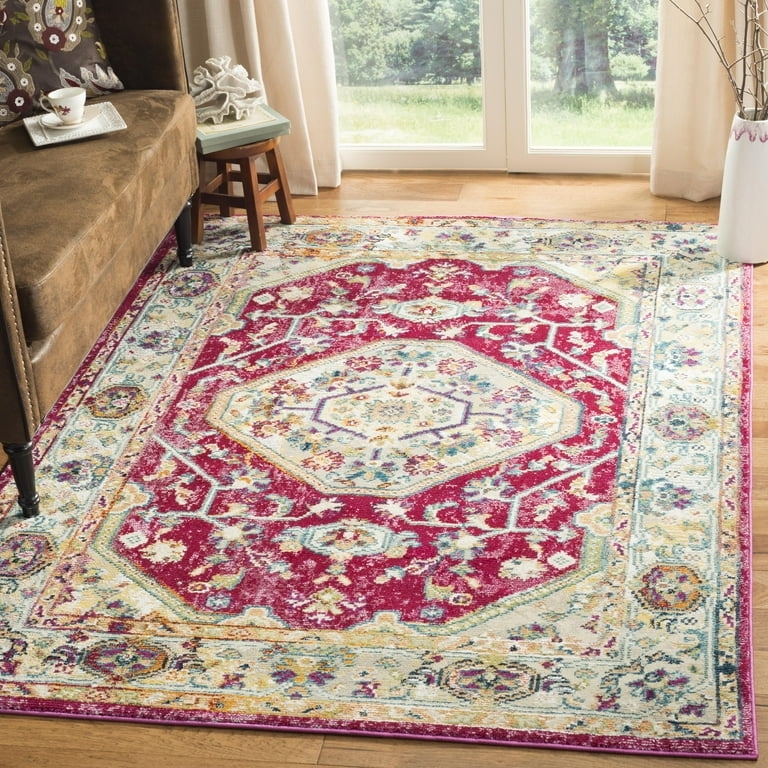 Area Rug: Faded Violet Distressed Traditional Floral Motif Vintage Style