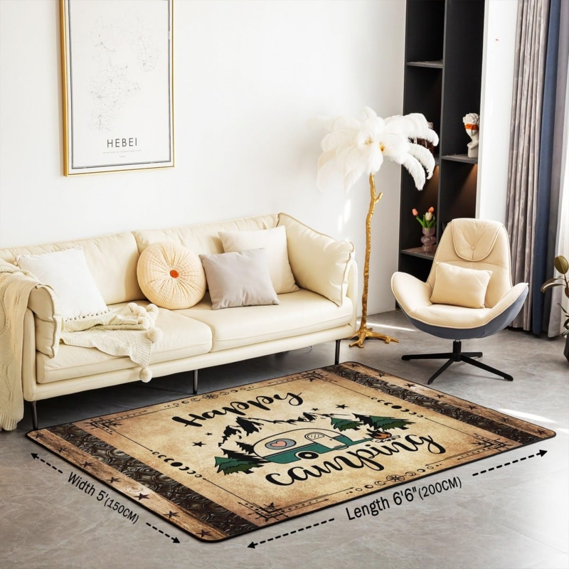 Area Rug Farmhouse Camper Graphic Wood Plank Print Rustic Style
