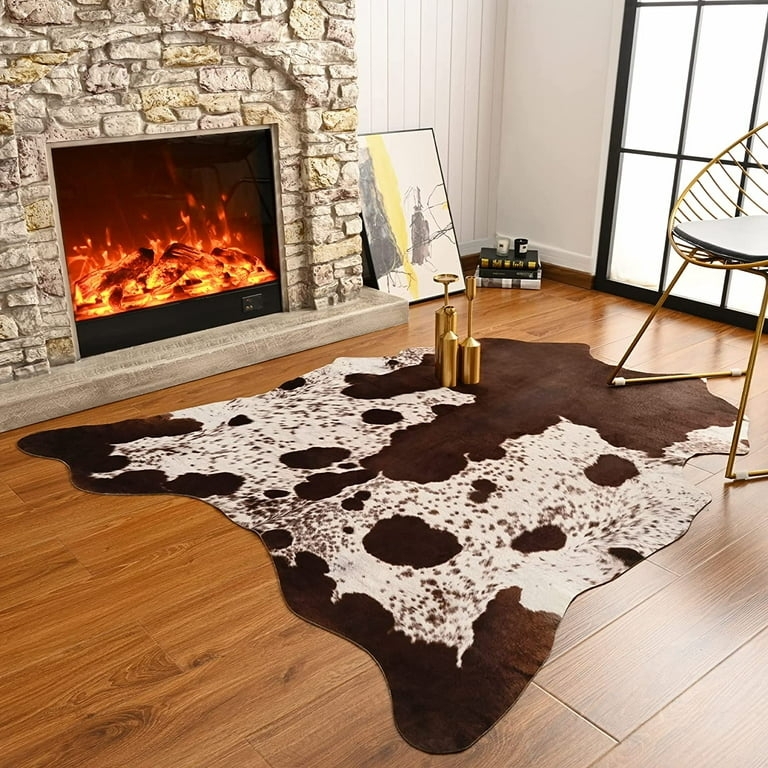 Area Rug Faux Animal Hide Cowhide Shape Low Pile Matte Finish Rug