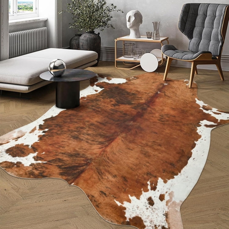 Area Rug Faux Cowhide Irregular Shape Modern Farmhouse Decor