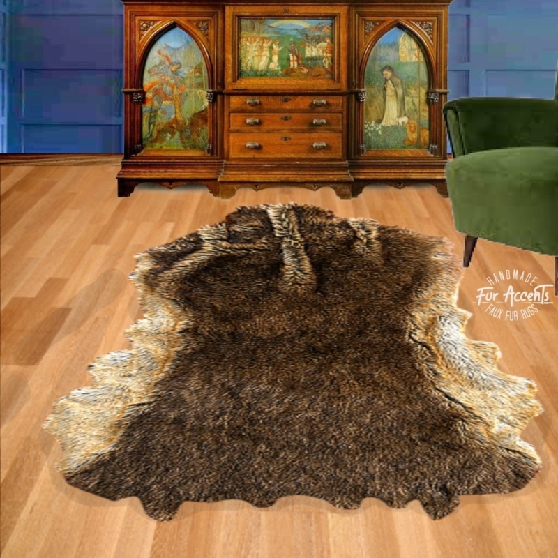 Area Rug Faux Deerskin Pelt Two Toned Organic Shape Rustic Lodge Decor