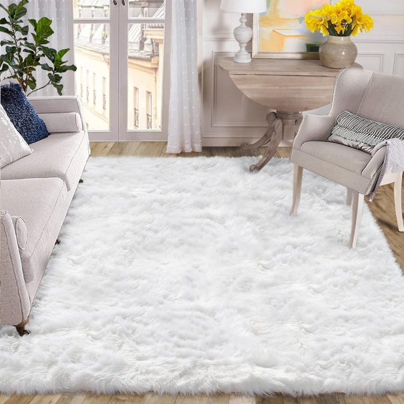 Area Rug Faux Fur Look High Pile Plush Shaggy Texture Soft Feel