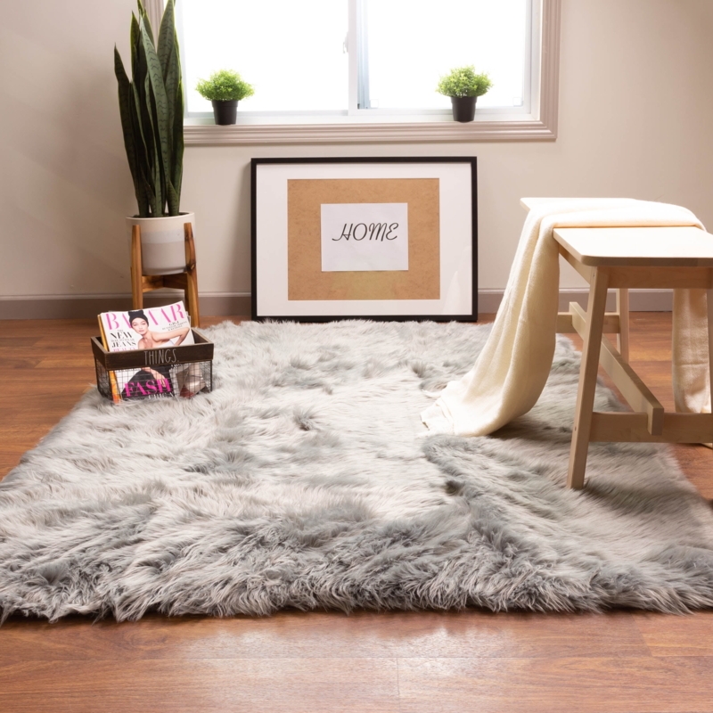 Area Rug Faux Sheepskin High Pile Shag Off White Plush Shag Rug