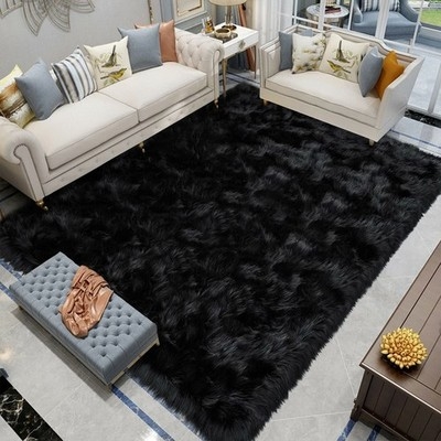 Area Rug Faux Sheepskin Look High Pile Rectangular Bedroom Rug