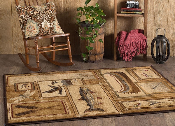 Area Rug Fishing Motif Nature Themed Ivory Rug Layout