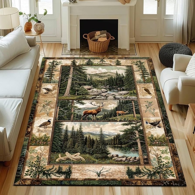 Area Rug Fishing Theme Jumping Bass Graphic Lodge Bedroom