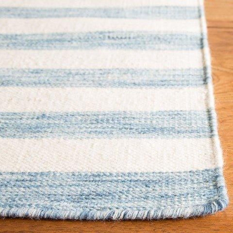 Area Rug Flat Weave Variegated Stripes Aqua Ivory Coastal