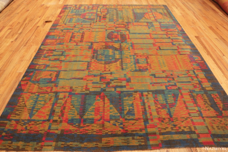 Area Rug Flatweave Terracotta Border Vintage Swedish Style Geometric