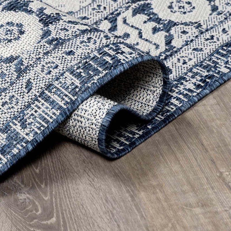 Area Rug Floral Medallion Pattern Traditional Navy Ivory Low Pile