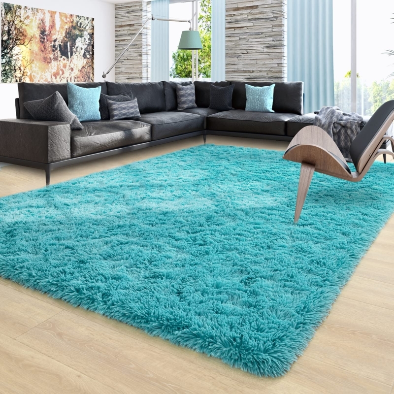 Area Rug Fluffy Texture Jewel Toned Palette High Pile Shag