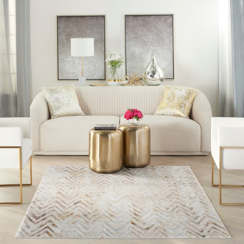 Area Rug Fluid Abstract Marble Veining Ivory Grey Contemporary Rug
