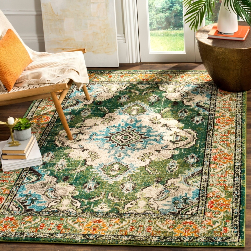 Area Rug Forest Green Patterned Oriental Medallion Traditional